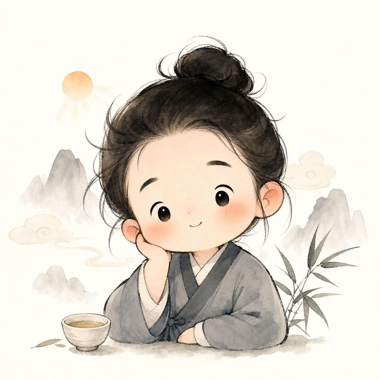 水墨晨安帖角色图