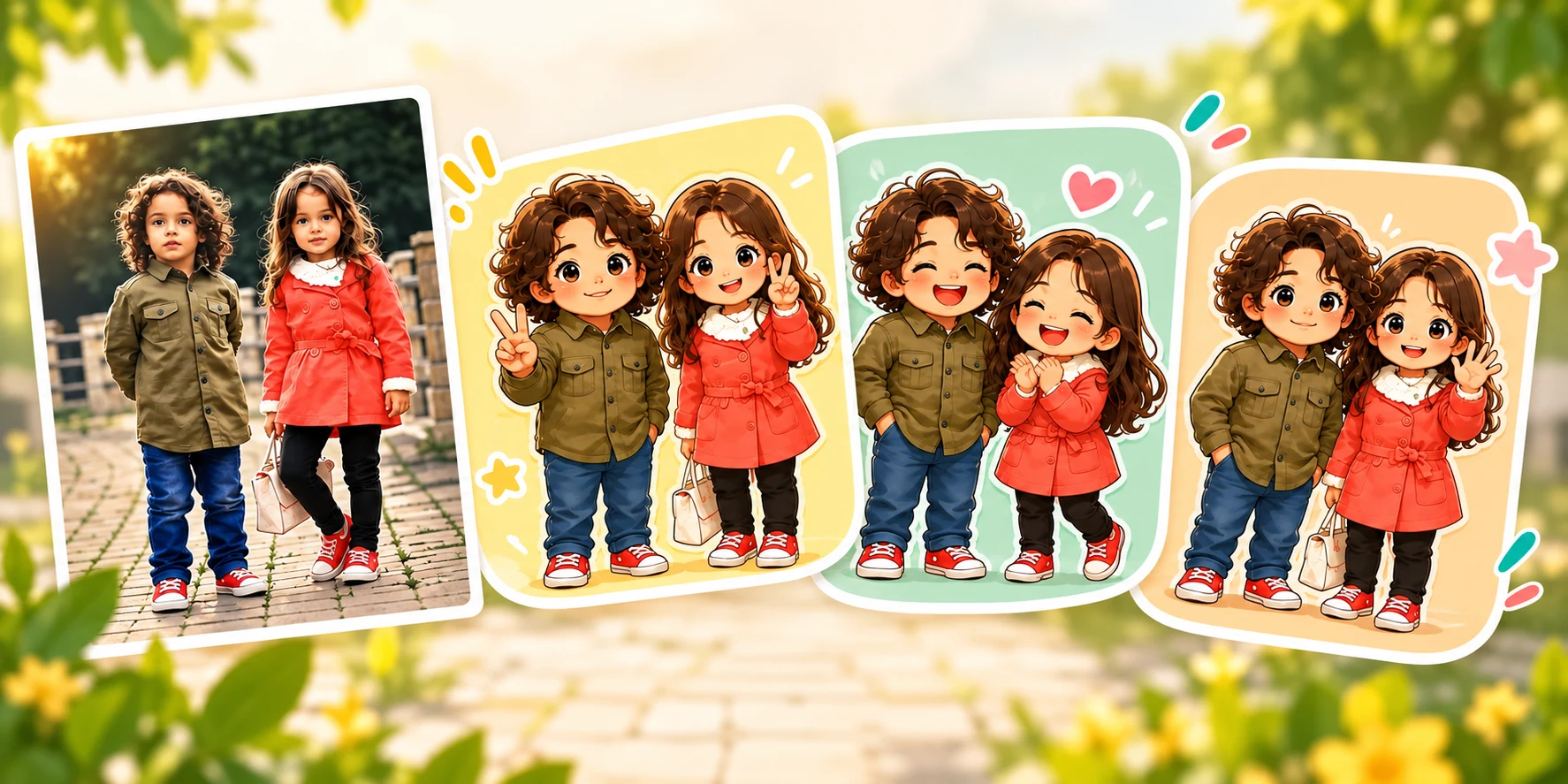 Convierte una foto de dos amigos en 12 stickers divertidos para tus chats.